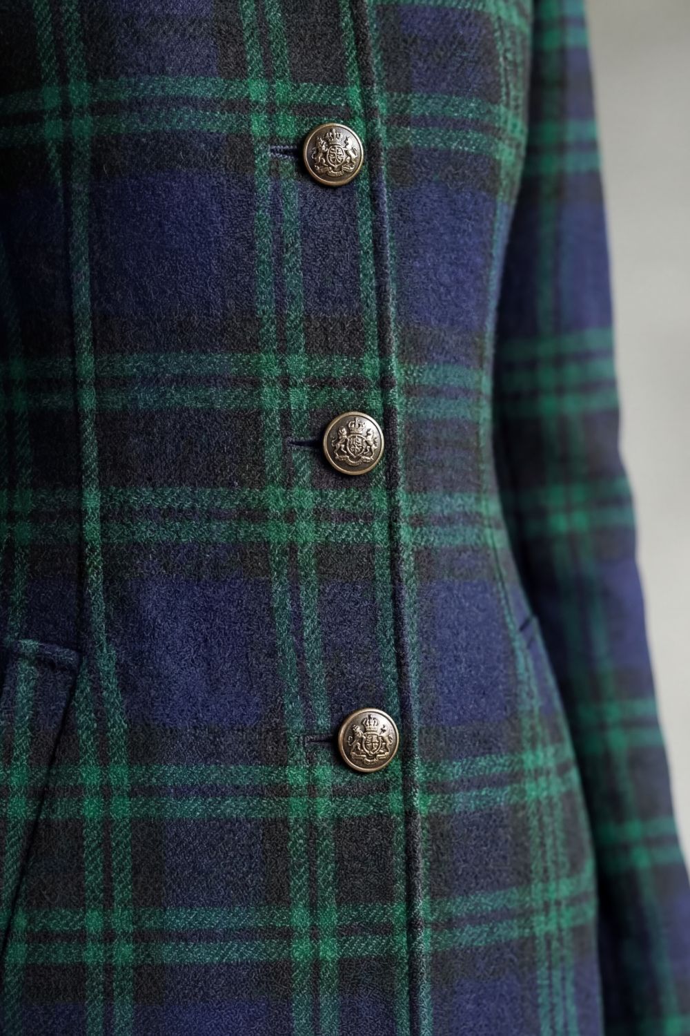 Blackwatch Tartan Longline Coat with Stand Collar