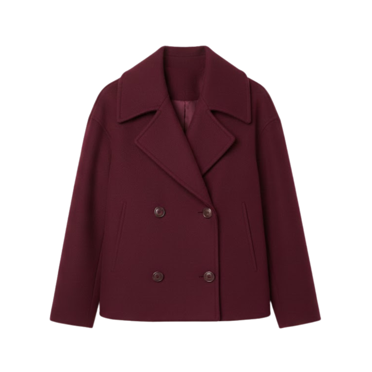 Soft Wool Double-Breasted Coat for Everyday Layering — Rouge foncé