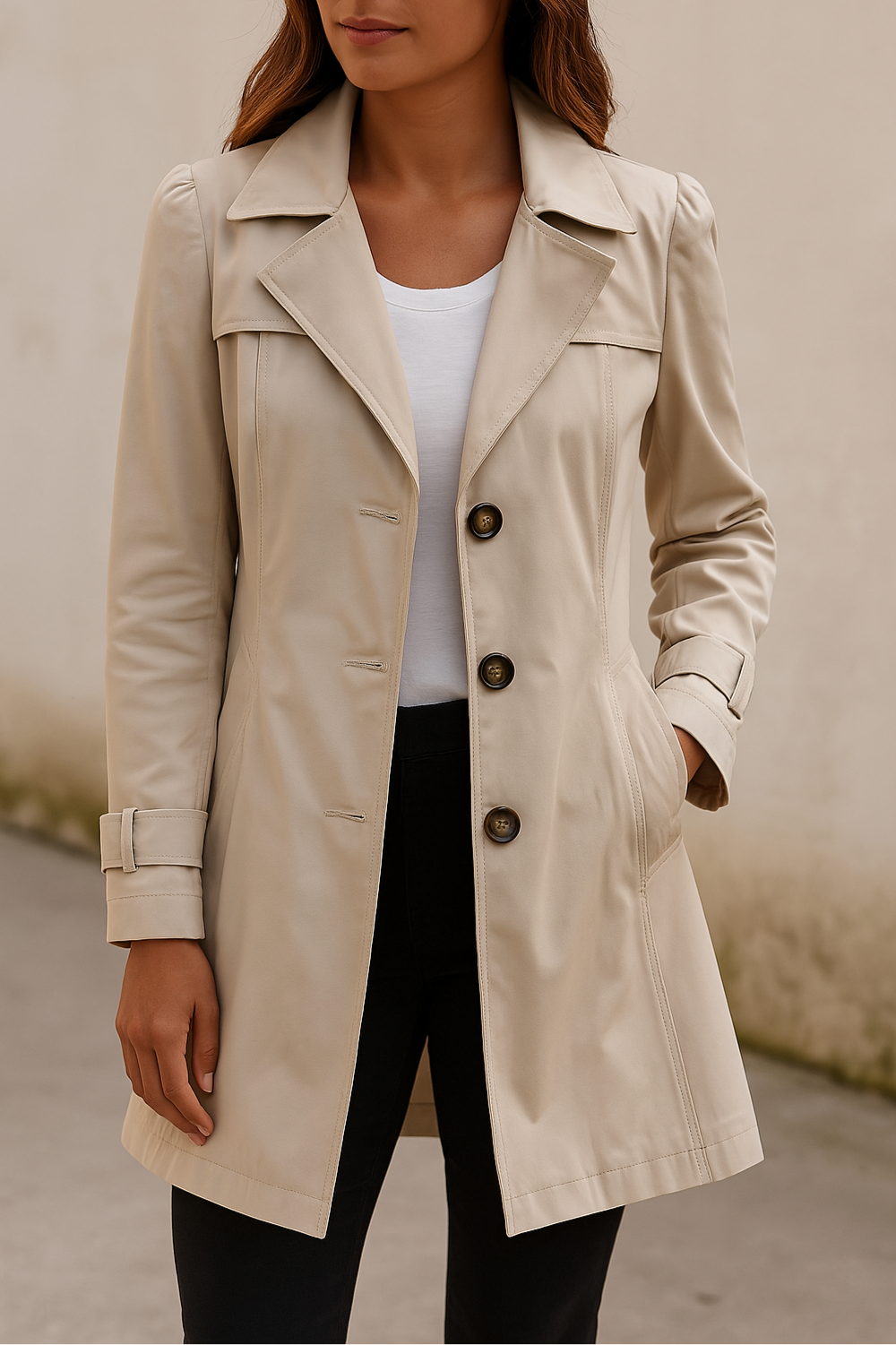 Classic Tailored Trench Coat with Button Front & Collar