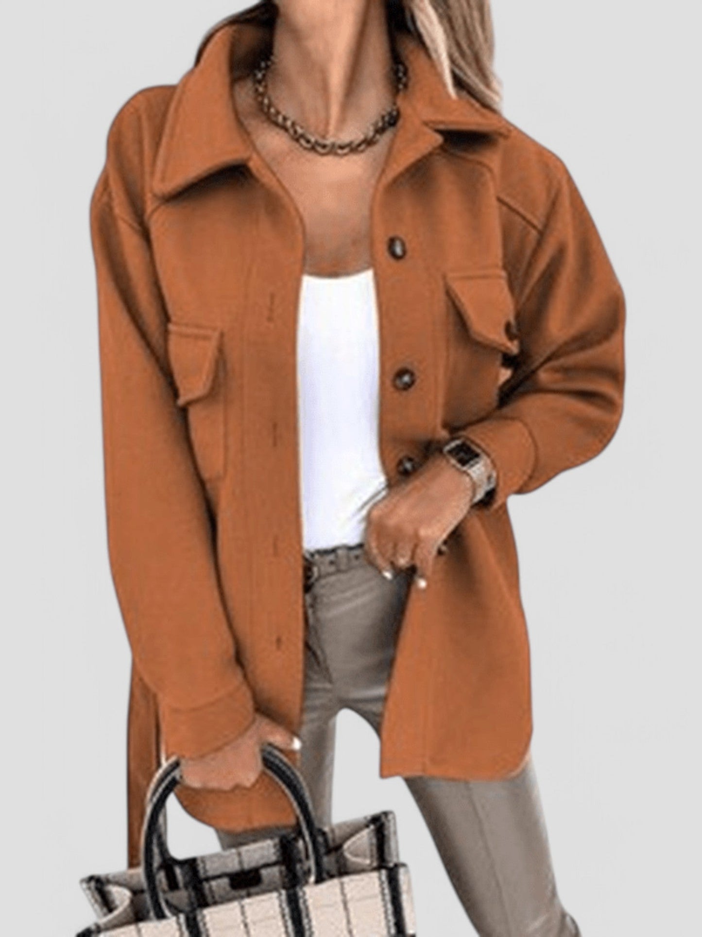 Soft Button-Front Lightweight Jacket for Everyday Comfort — Khaki