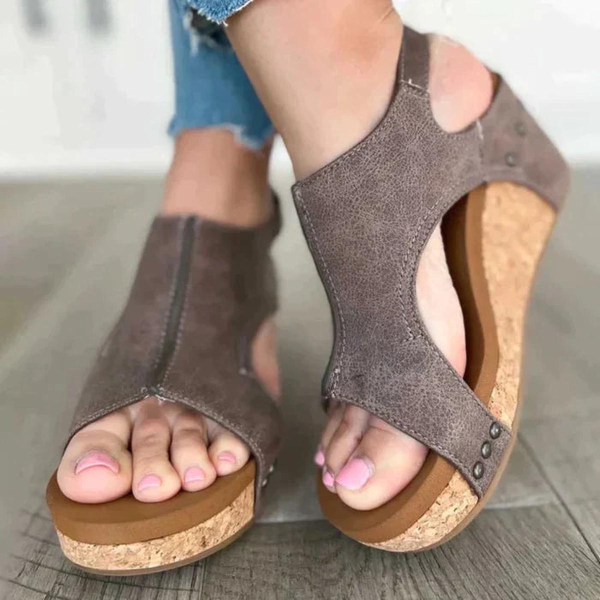 Open-Toe Slip-On Wedge Sandals for Effortless Everyday Style — Taupe