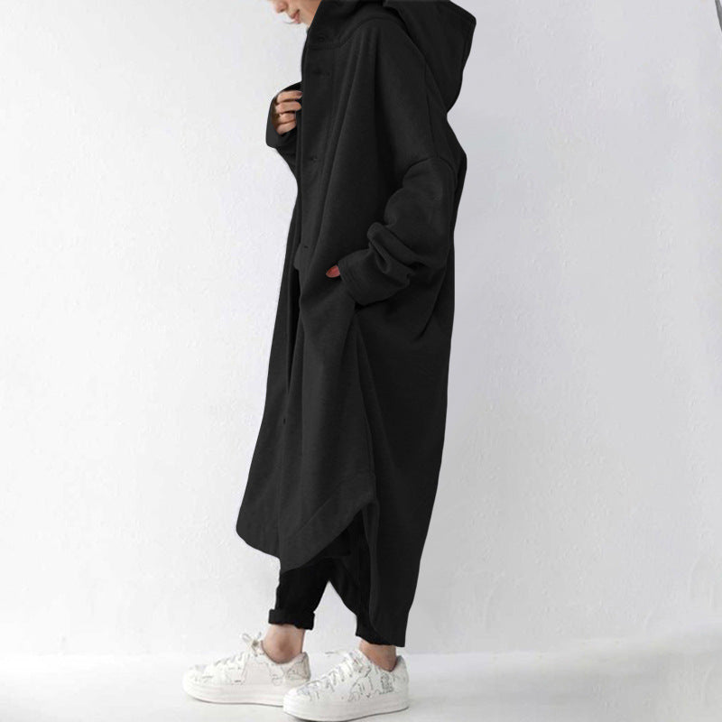 Relaxed Hooded Cocoon Coat with Asymmetric Hem