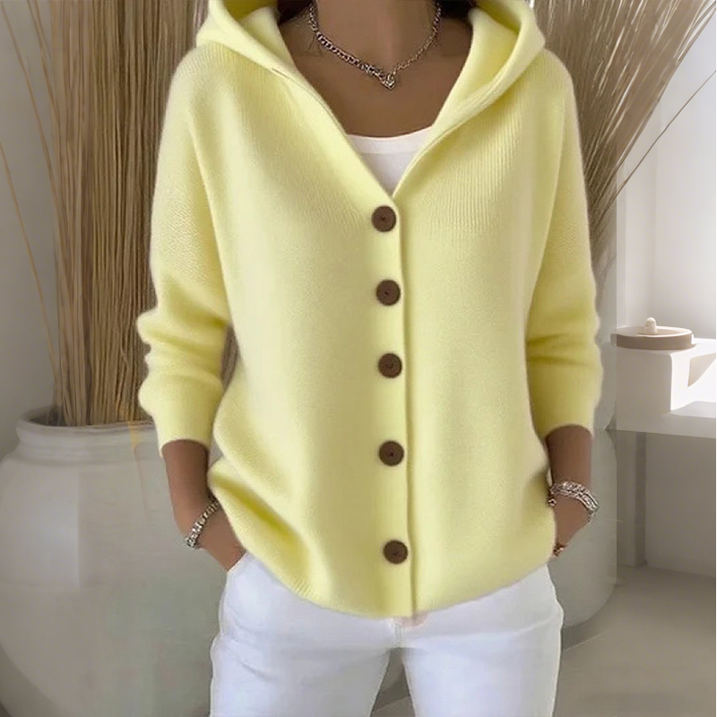 Beige Hooded Knit Cardigan for Everyday Comfort & Ease — Light Yellow