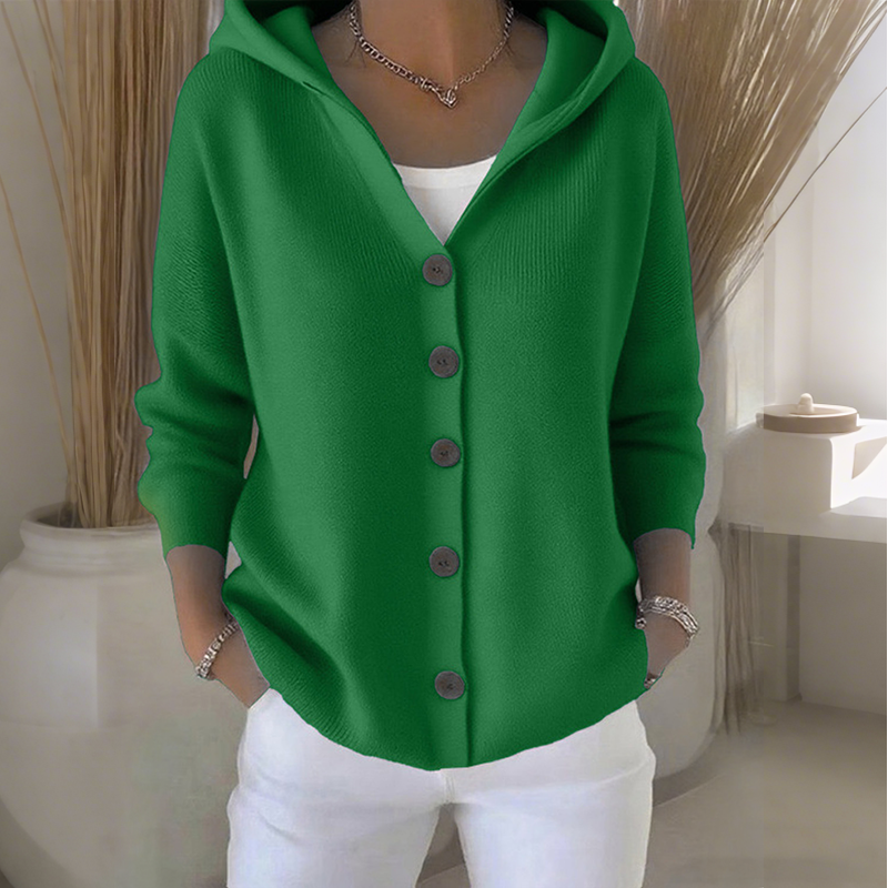 Beige Hooded Knit Cardigan for Everyday Comfort & Ease — Green