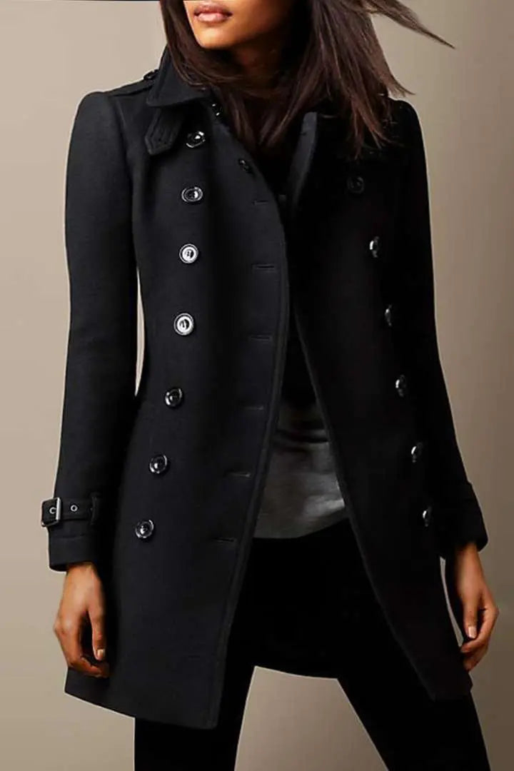 Classic Double-Breasted Trench Coat for Women — Schwarz