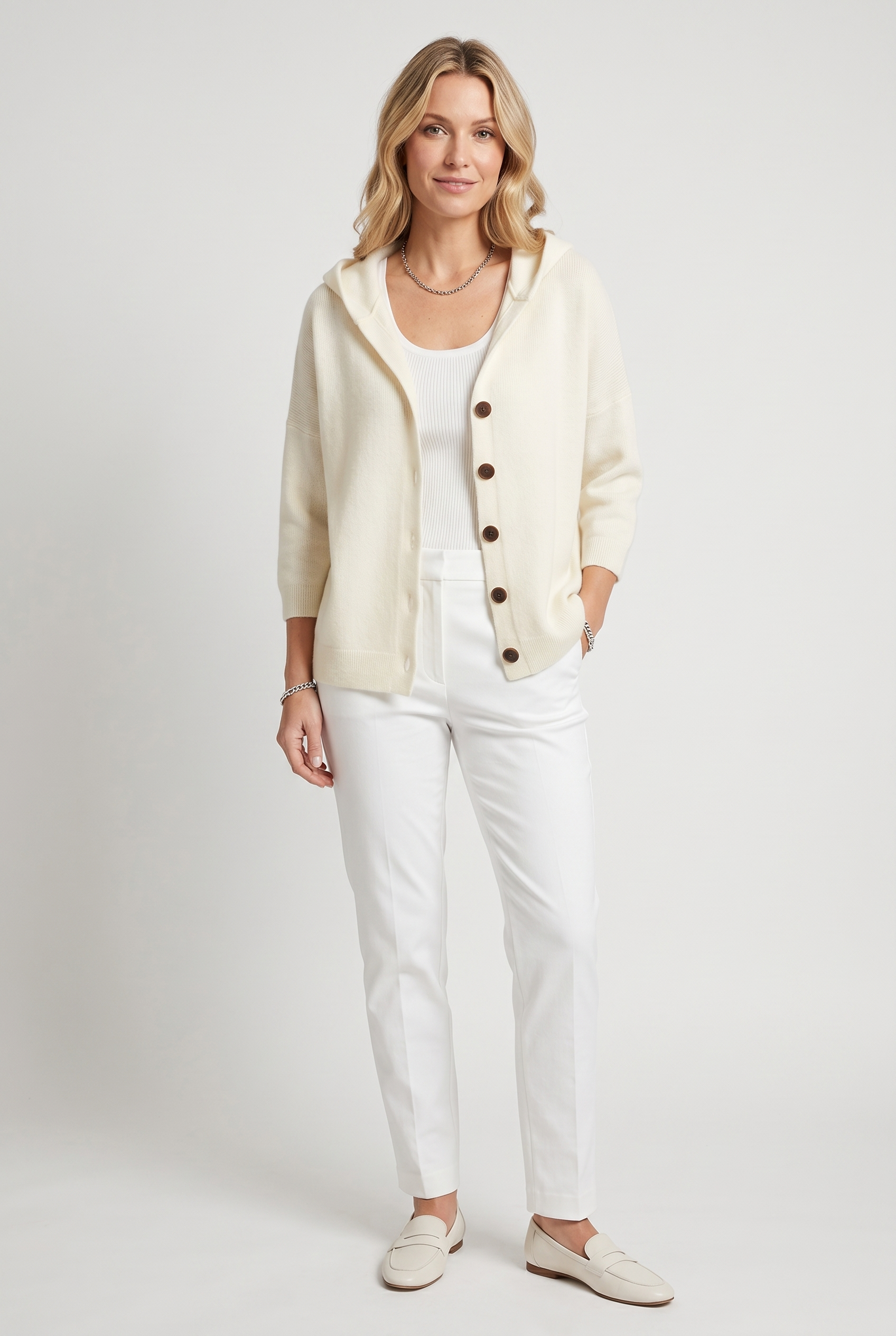 Beige Hooded Knit Cardigan for Everyday Comfort & Ease
