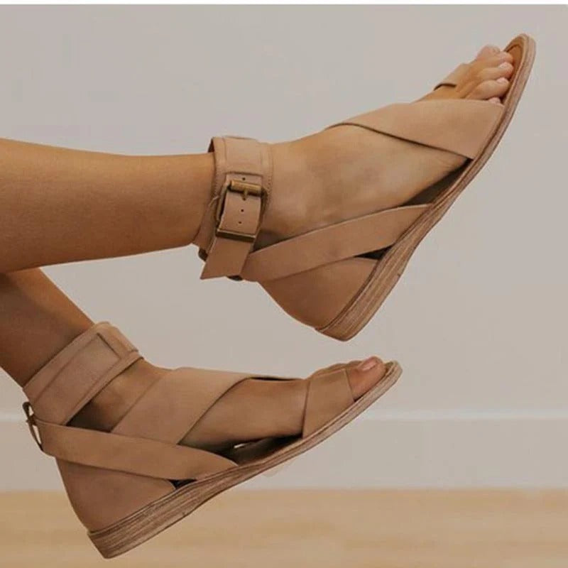 Cushioned Wedge Sandals with Supportive Straps — Beige