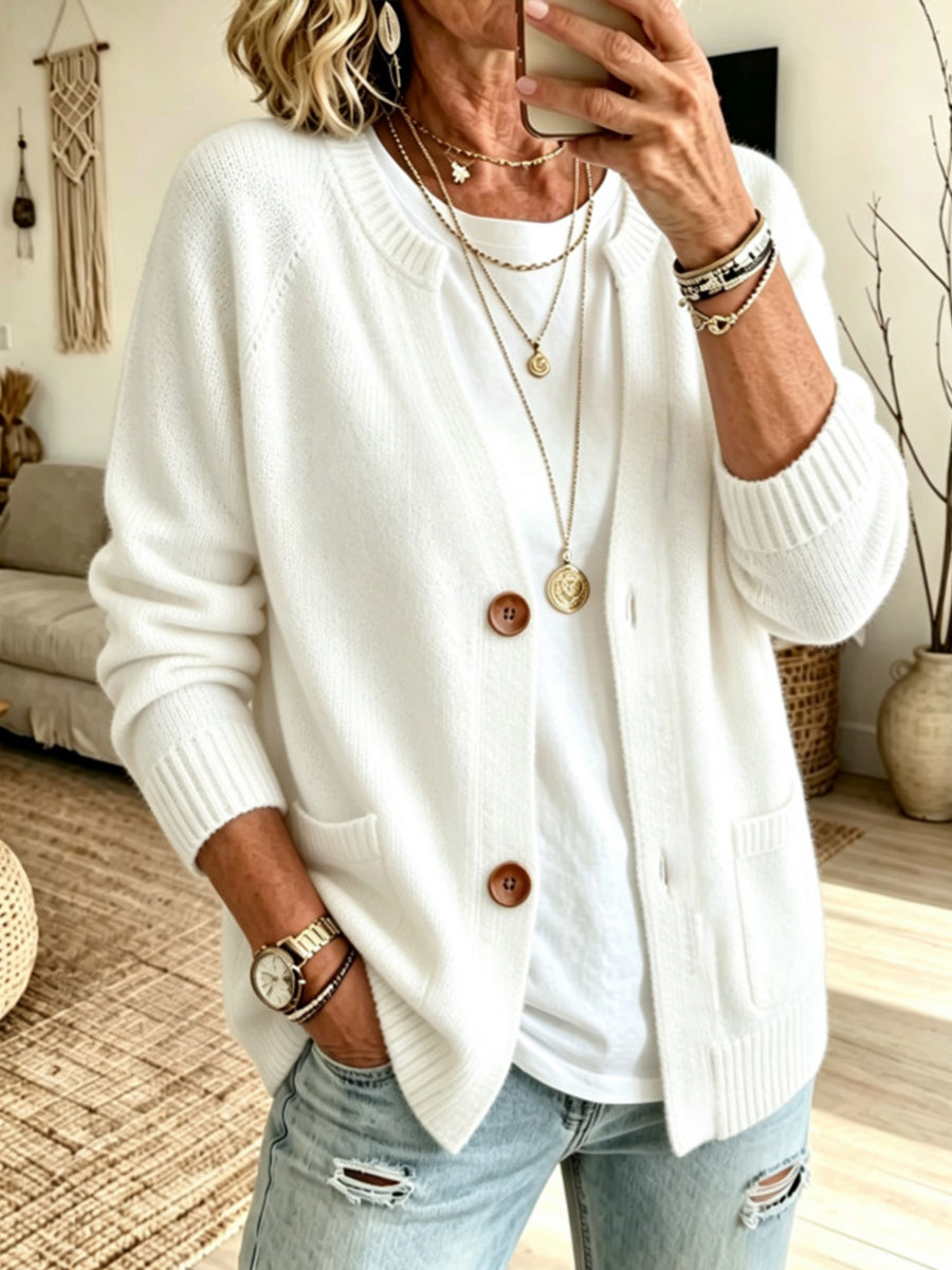 Black Cotton-Blend V-Neck Cardigan — White
