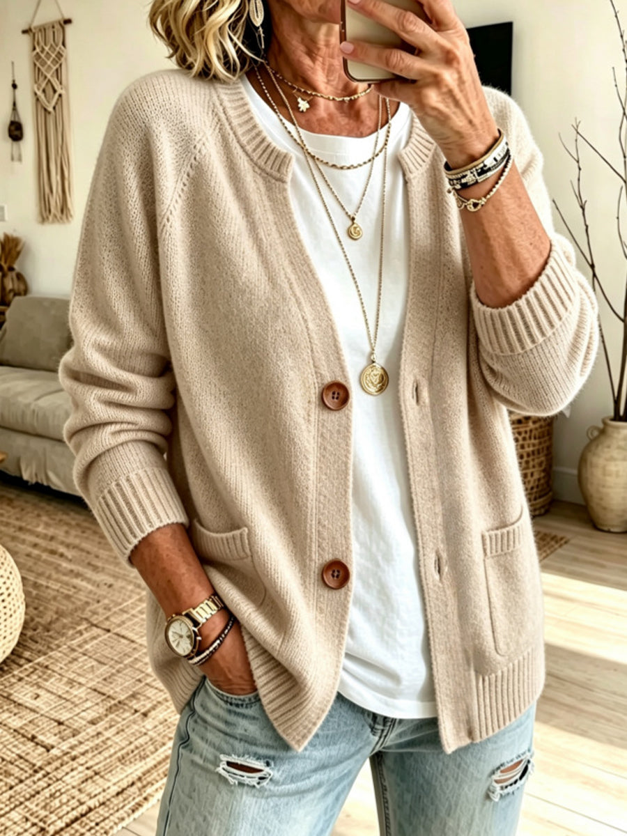 Black Cotton-Blend V-Neck Cardigan — Khaki
