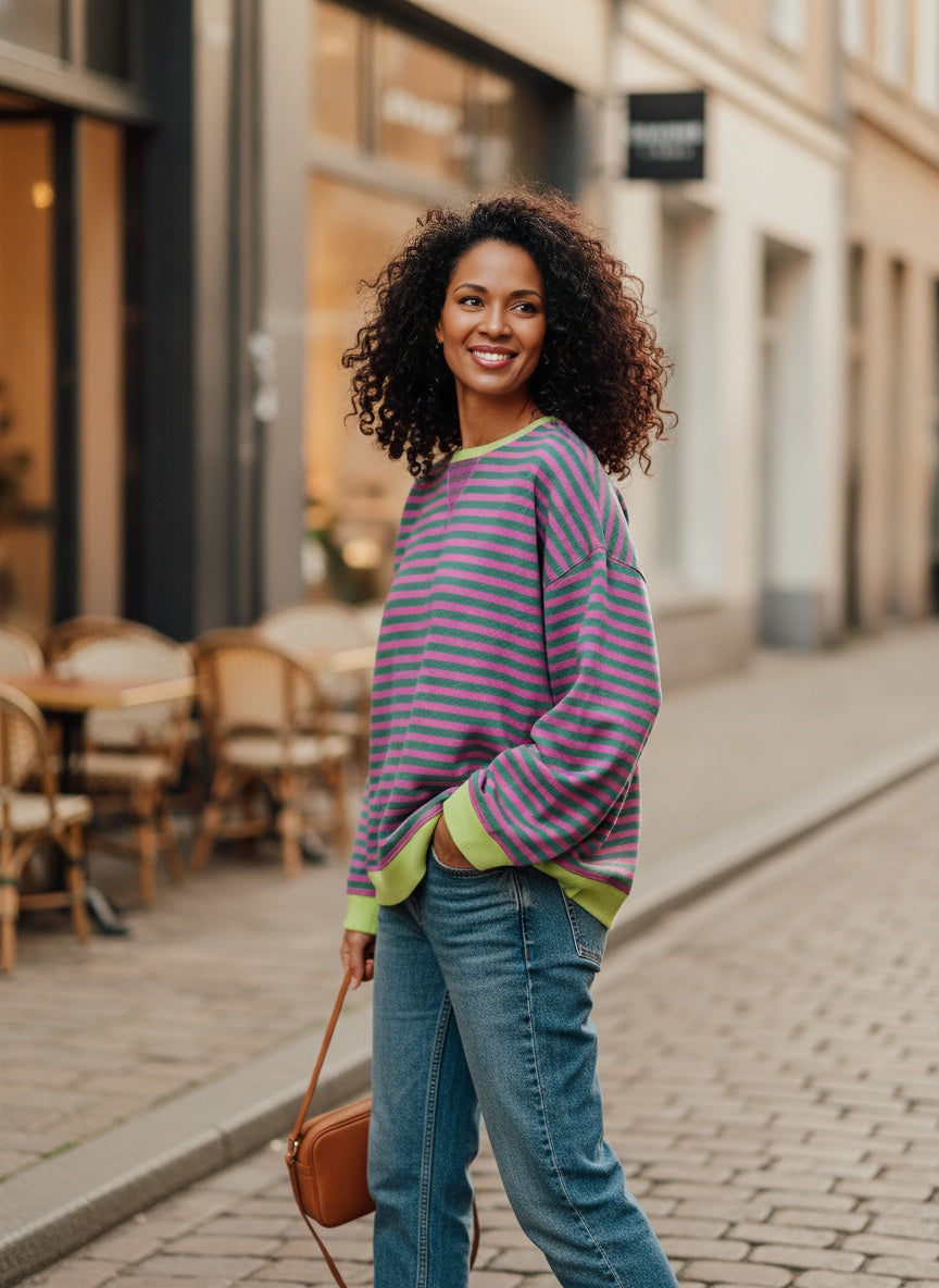 Soft Striped Oversized Jumper - Round Neck Comfort