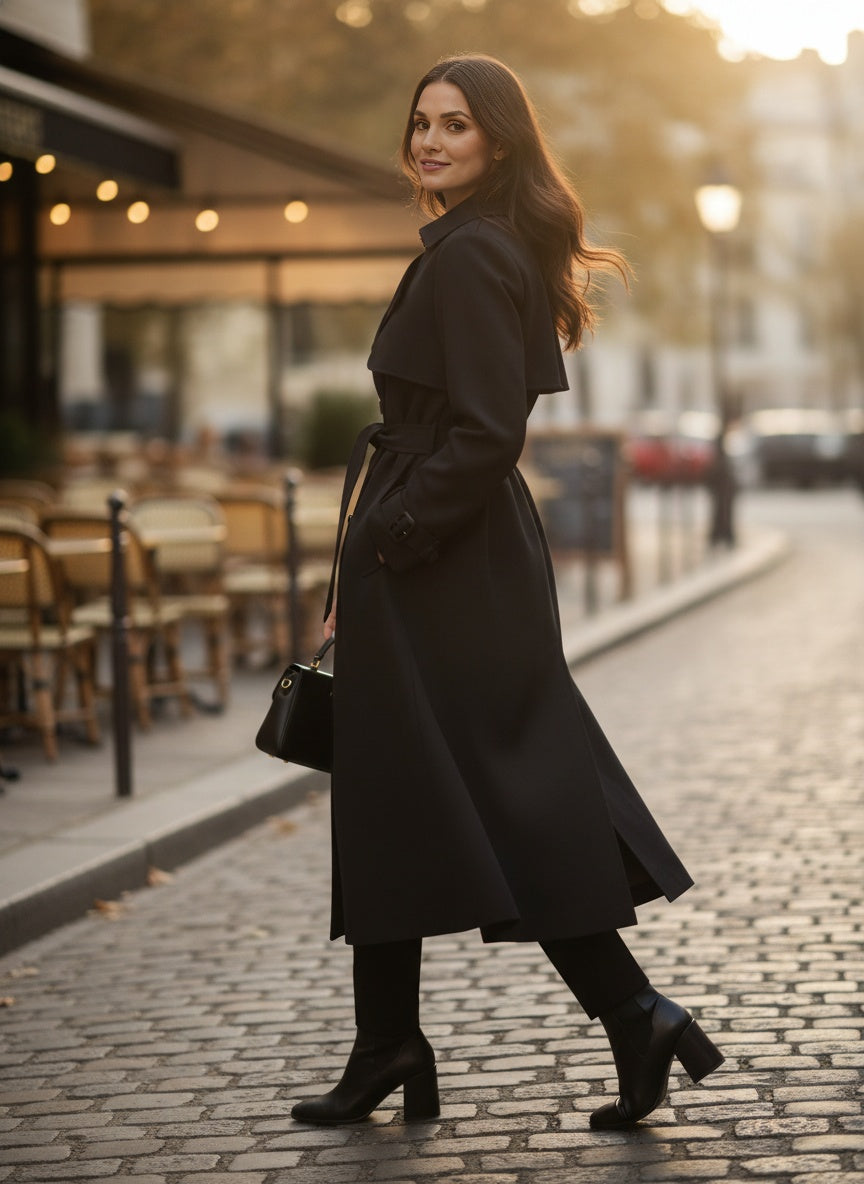 Mid-Length Double-Breasted Trench Coat with Cinch Belt