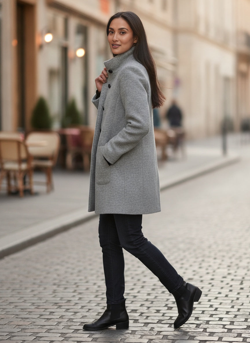 Warm Wool Blend Button Coat for Effortless Everyday Style