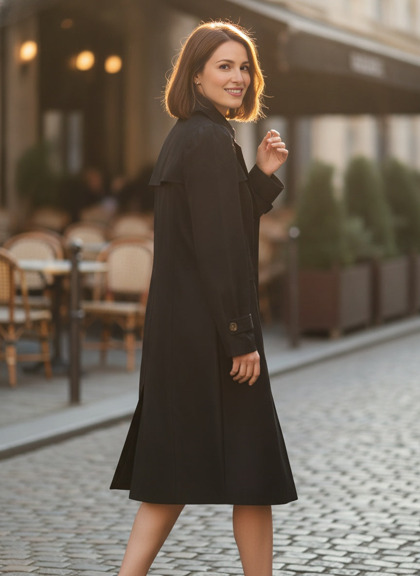 Classic Tailored Trench Coat with Button Front & Collar