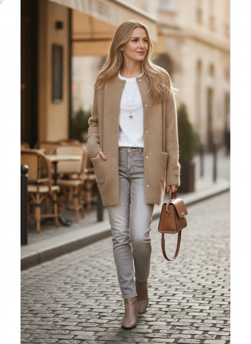 Relaxed Cotton Blend Cardigan with Practical Pockets