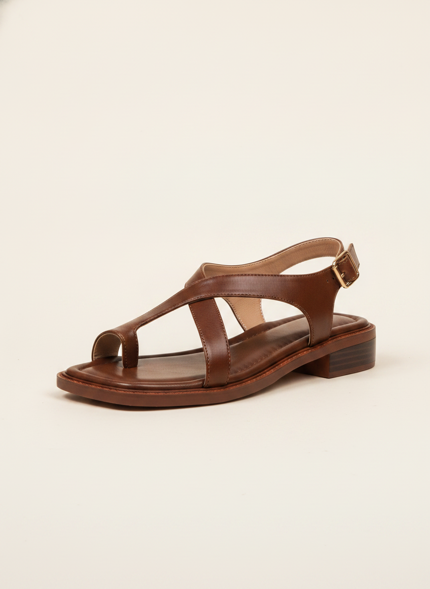 Brown Square Toe Comfort Sandals with Adjustable Strap