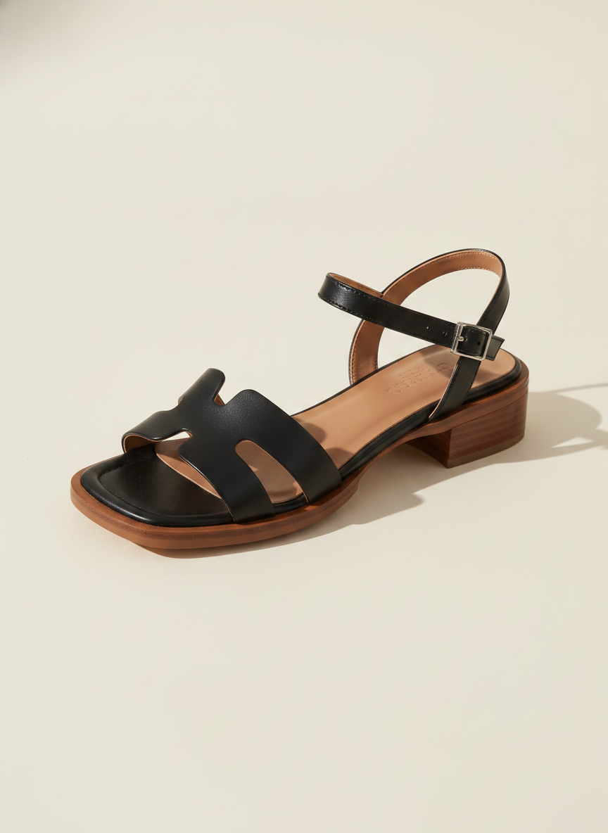 Comfort Leather Flat Sandals with Adjustable Ankle Strap