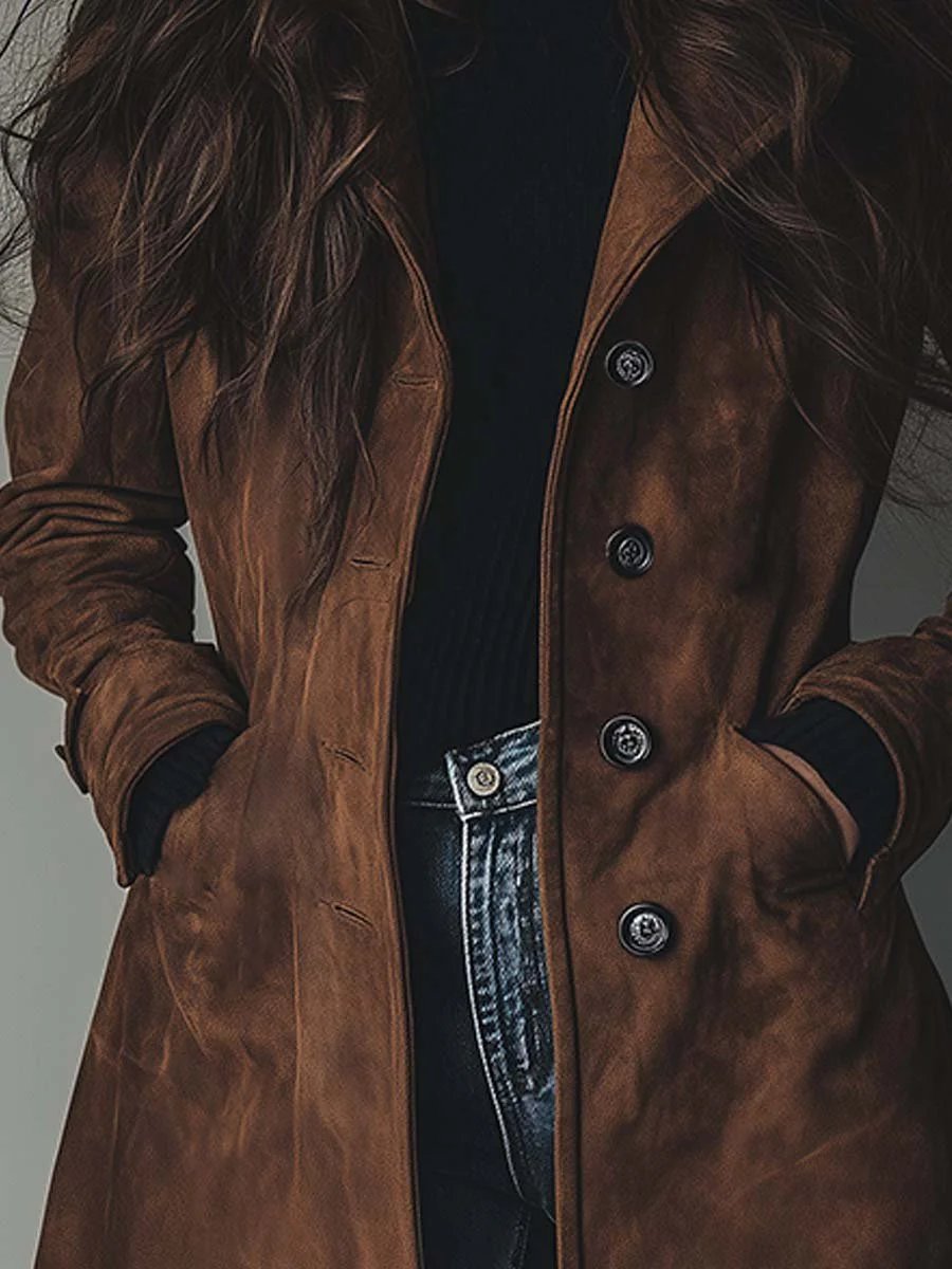 Brown Double-Breasted Trench Coat - Classic Women's Outerwear